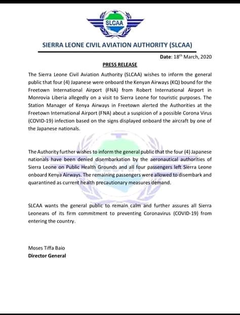 Sierra Leone deports 4 Japanese tourists for Coronavirus